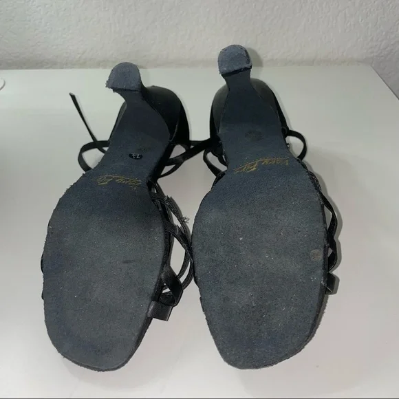 Very Fine Ballroom Salsa Dance Heels - Black Satin with Gold Embellish- Size 7.5 - Picture 4 of 5